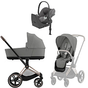 Коляска Cybex Priam IV Rosegold complete Cloud T Mirage Grey Plus Base T 3 в 1 Mirage Grey