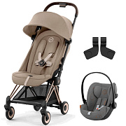 Коляска Cybex Coya Rosegold Frame Cloud G i-Size Lava Grey 2 в 1 Cozy Beige с дождевиком и бампером