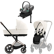 Коляска Cybex Priam IV Rosegold complete Aton S2 Lava Grey Base One 4 в 1 Off White