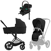 Коляска Cybex Priam IV Matt Black complete Aton B2 Volcano Black Base One 3 в 1 Sepia Black