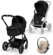 Коляска Cybex Balios S Lux Fold Cot BLK Cloud G3 Almond Beige 3 в 1 Moon Black с дождевиками