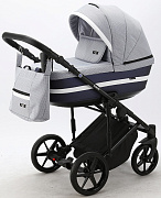 Детская коляска Adamex Rimini 3 в 1 RI27-LUX ГОЛУБ.ЖАККАРД+СИН.ПЕРЛ.КОЖА+БЕЛ.ОТДЕЛКА