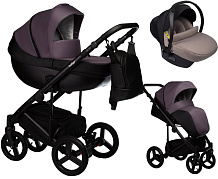 Детская коляска Indigo Tour Eco 3 в 1 с автокреслом Avionaut Cosmo Beige Te08 черная кожа+фиолетовый