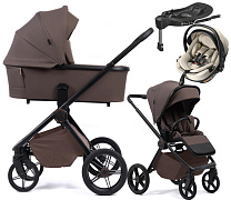 Детская коляска Peppy Monaco Plus 4 в 1 с автокреслом Welldon Crown 2 и базой Brownie (коричневый), рама черная