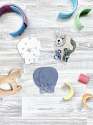 Рукавички-антицарапки Mjolk Мишки Гризли, Звёзды, Пыльный синий сет из 3х пар