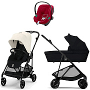 Коляска Cybex Melio Carbon Aton B2 i-Size Dynamic Red 3 в 1 Canvas White/Magic Black с дождевиками