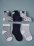 Носочки тонкие Little Star 3 шт в уп 02199 (ЧЗ-мз) бантики-горошки, черный/горошки/полоски, 6 см