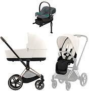 Коляска Cybex Priam IV Rosegold complete Aton B2 Steel Grey Base One 4 в 1 Off White