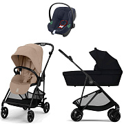 Коляска Cybex Melio Carbon Aton B2 i-Size Bay Blue 3 в 1 Almond Beige/Magic Black с дождевиками