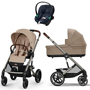 Коляска Cybex Balios S Lux TPE complete Aton S2 Ocean Blue 3 в 1 Almond Beige с дождевиками