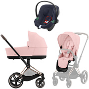 Коляска 3 в 1 Cybex Priam IV Rosegold complete и автокресло Aton B2 i-Size Bay Blue Peach Pink
