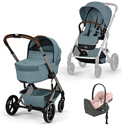 Коляска Cybex Balios S Lux Fold Cot TPE Cloud T Peach Pink Plus Base T 4 в 1 Stormy Blue с дождевиками