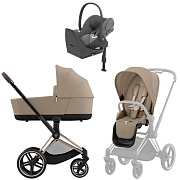 Коляска Cybex Priam IV Rosegold complete Cloud T Mirage Grey Plus Base T 3 в 1 Cozy Beige