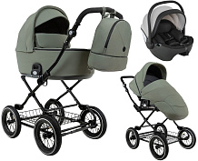 Детская коляска Roan Bass Next Classic d12 2.0 3 в 1 с автокреслом Pituso Baesa Pro Black,Beige Canopy BNC/82/2 Sage Green/Black/руч.Black