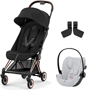 Коляска Cybex Coya Rosegold Frame Cloud G i-Size Fog Grey 2 в 1 Sepia Black с дождевиком и бампером