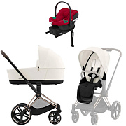Коляска Cybex Priam IV Rosegold complete Aton B2 Dynamic Red Base One 4 в 1 Off White