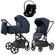 Коляска Carrello Alfa CRL-6522 2025 Cybex Cloud G i-Size Moon Black Plus 3 в 1 Denim Blue