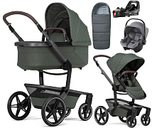 Детская коляска 4 в 1 Joolz Day 5 и автокресло Baby-Safe Core Frost Grey и база Vario Base 5Z без адаптеров + конверт в подарок Forest green