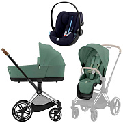 Коляска Cybex Priam IV Chrome Brown complete и автокресло Cloud G i-Size Ocean Blue Plus 3 в 1 Leaf Green