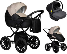 Детская коляска Indigo Mio Eco Plus 14 3 в 1 с автокреслом Avionaut Cosmo Grey 04 черная кожа+св.бежевая кожа