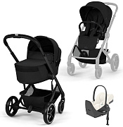 Коляска Cybex Balios S Lux Fold Cot BLK Cloud T Off White Plus Base T 4 в 1 Moon Black с дождевиками