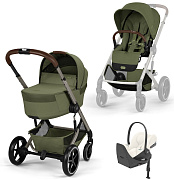 Коляска Cybex Balios S Lux Fold Cot TPE Cloud T Off White Plus Base T 4 в 1 Moss Green с дождевиками