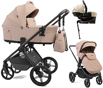 Детская коляска Peppy Soho 4 в 1 с автокреслом Jet Beige и базой Rose (пыльная роза), рама серо-бежевый