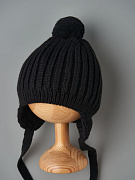 Шапка Little Star Лапша подклад флис, помпон вязаный 5603 черный 38