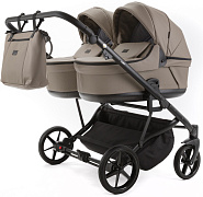 Детская коляска для двойни Adamex Leo Duo Deluxe 3 в 1 DUO-SA9 (Т.БЕЖЕВАЯ КОЖА)