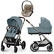 Коляска Cybex Balios S Lux TPE complete Cloud T Cozy Beige Plus 3 в 1 Stormy Blue с дождевиками