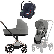 Коляска 3 в 1 Cybex Priam IV Rosegold complete и автокресло Aton B2 i-Size Bay Blue Mirage Grey