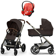 Коляска Cybex Balios S Lux TPE complete Aton S2 Hibiscus Red 3 в 1 Chocolate Brown с дождевиками