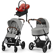 Коляска Cybex Balios S Lux SLV complete Aton S2 Hibiscus Red Base One 4 в 1 Stone Grey с дождевиками