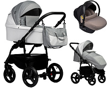 Детская коляска Indigo Impulse Eco 3 в 1 с автокреслом Avionaut Cosmo Beige Ie03 белая кожа/серый