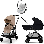 Коляска Cybex Melio Carbon Cloud T i-Size Platinum White Plus 3 в 1 Almond Beige/Magic Black с дождевиками