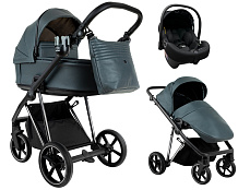 Детская коляска Roan Sol Vintage Luxury Leather 2.0 3 в 1 с автокреслом Tutis Elo Lux EduSky Black VEGA79DB Atlantic Deep/Nickel/руч.Black