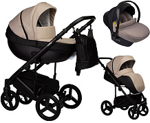 Детская коляска Indigo Tour Eco 3 в 1 с автокреслом Avionaut Cosmo Beige Te01 черная кожа+бежевая кожа