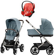 Коляска Cybex Talos S Lux TPE complete Aton S2 Hibiscus Red 3 в 1 Stormy Blue с дождевиками