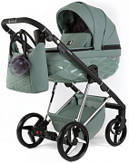 Детская коляска Adamex Quantum Superstar Deluxe 3 в 1 Q-STAR150-K (СЕРО-ЗЕЛЕН.КОЖА+СЕРО-ЗЕЛЕН.ДНО+ХРОМ.РАМА)