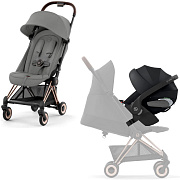 Коляска Cybex Coya Rosegold Frame Cloud T i-Size Sepia Black Plus 2 в 1 Mirage Grey с дождевиком и бампером
