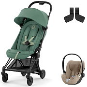 Коляска Cybex Coya Matt Black Frame Cloud T i-Size Cozy Beige Plus 2 в 1 Leaf Green с дождевиком