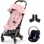 Коляска Cybex Coya Rosegold Frame Cloud G i-Size Ocean Blue Plus 2 в 1 Peach Pink с дождевиком и бампером
