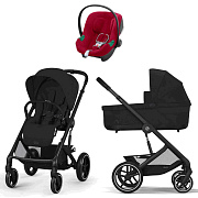 Коляска Cybex Balios S Lux BLK complete Aton B2 Dynamic Red 3 в 1 Moon Black с дождевиками