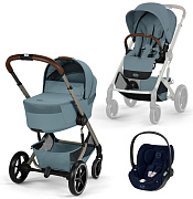 Коляска Cybex Balios S Lux Fold Cot TPE Cloud T Rebellious Luxury Denim Blue 3 в 1 Stormy Blue с дождевиками