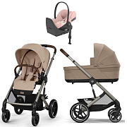 Коляска Cybex Balios S Lux TPE complete Cloud T Peach Pink Plus Base T 4 в 1 Almond Beige с дождевиками