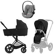 Коляска Cybex Priam IV Matt Black complete и автокресло Cloud G i-Size Stone Grey Plus 3 в 1 Sepia Black