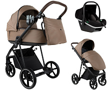Детская коляска Roan Sol Vintage Leather 2.0 3 в 1 с автокреслом Tutis Elo Black SL/11/L Camel/Black/руч.Тем.коричневый