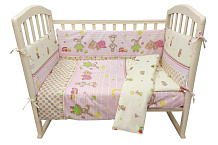 Комплект в кроватку Alis Зверята с игрушками 6 предметов розовый