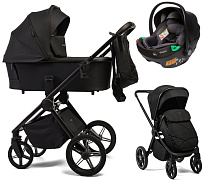 Детская коляска Peppy Monaco 3 в 1 с автокреслом First Black (черный), рама черная матовая
