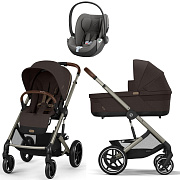 Коляска Cybex Balios S Lux TPE complete Cloud T Mirage Grey 3 в 1 Chocolate Brown с дождевиками